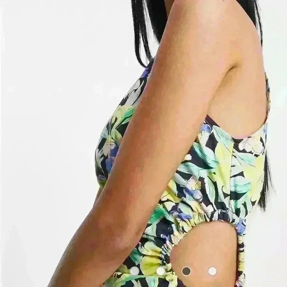 Topshop cut-out side floral poplin mini dress size US 10 multicolor - Picture 3 of 3